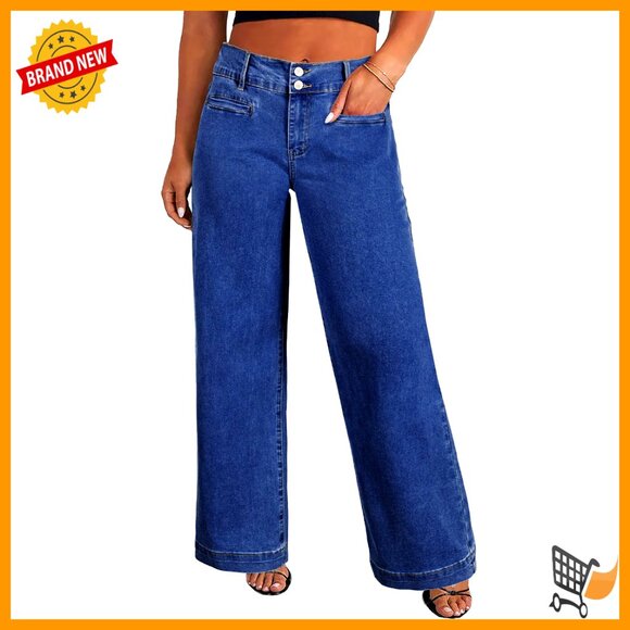 Plus Size Wide Leg Jeans High Waisted Stretchy Straight Leg Loose Fit